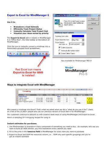 Export to Excel for MindManager 6