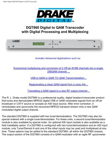 Drake Digital DQT860 Digital to QAM Transcoder - Quality Cable ...