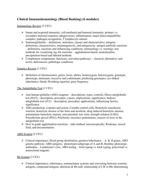 Clinical Immunohematology (Blood Banking) (6 modules)