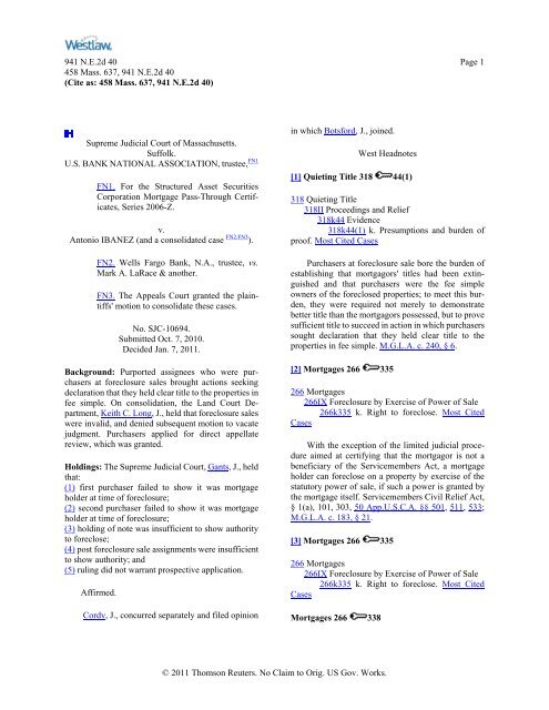 Us Bank National Association V Ibanez 458 Mass 637 941 N E 2d