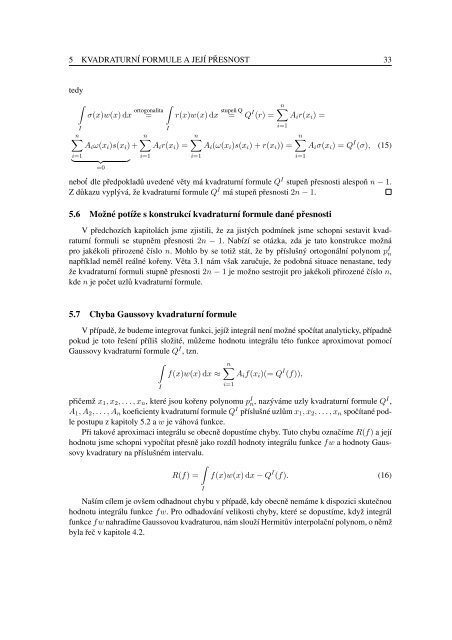 Gaussovy kvadratury Gaussian Quadrature