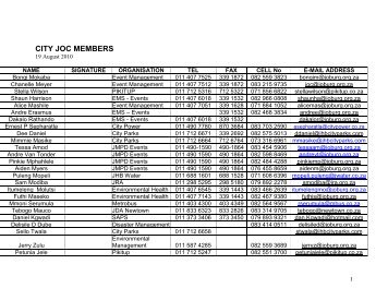 joc contact list - Joburg