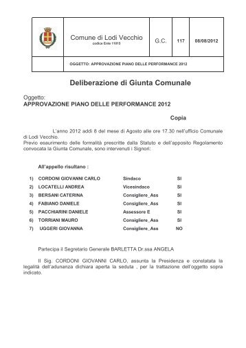Piano delle performance 2012 - Comune di Lodi Vecchio