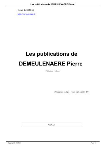 Les publications de DEMEULENAERE Pierre - Copyright Â© GEMAS