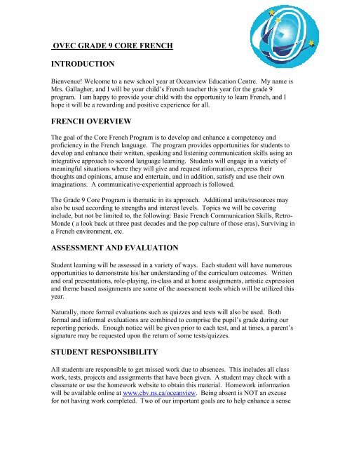 Ovec Grade 9 Core French Introduction French