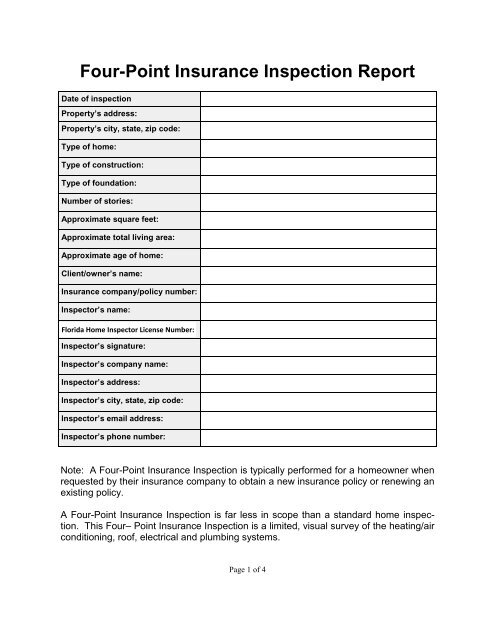 Four-Point Insurance Inspection Report - Contractors Institute