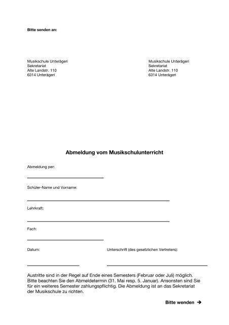 Formular Fa R Abmeldungen Musikschule Untera Geri