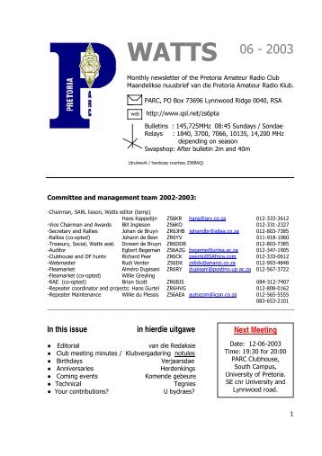 WATTS 06 - 2003 - Pretoria Amateur Radio Club