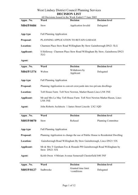 Appn - West Lindsey District Council