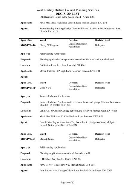 Appn - West Lindsey District Council