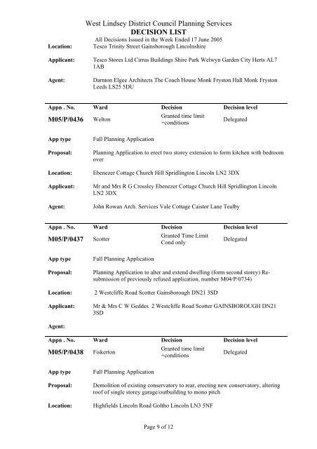 Appn - West Lindsey District Council