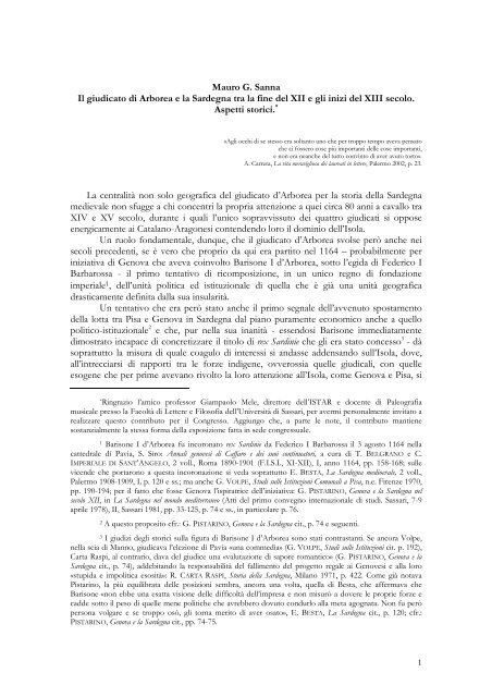 Mauro G. Sanna Il giudicato di Arborea e la Sardegna tra la fine del ...