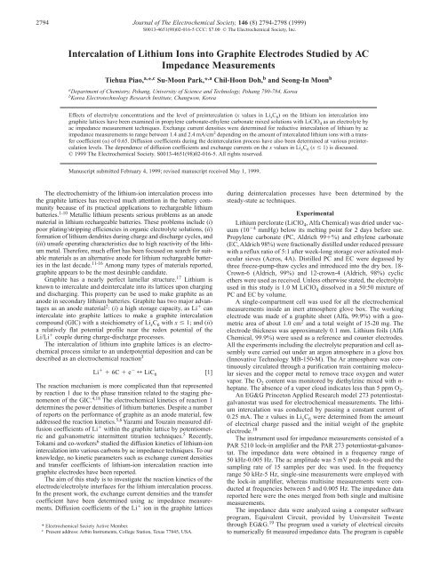 Intercalation of Lithium Ions into Graphite Electrodes Studied by AC ...