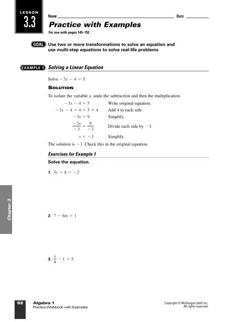 3.3 Practice with Examples - WorthysAlgebraClass