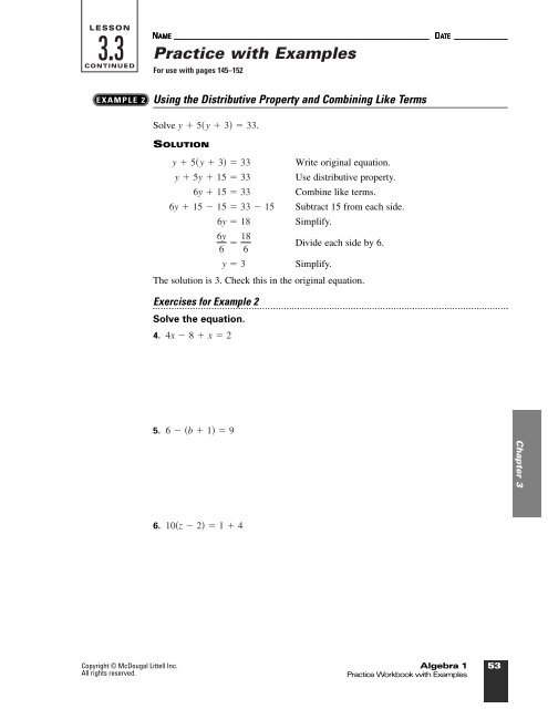 3.3 Practice with Examples - WorthysAlgebraClass