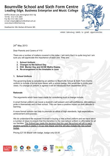 Y10 - Consultation letter to Parents