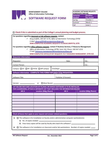 SOFTWARE REQUEST FORM - Montgomery College