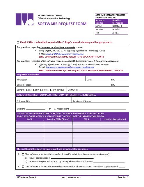 SOFTWARE REQUEST FORM - Montgomery College