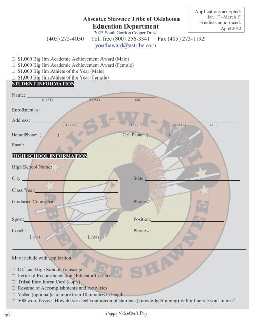 February 2012 - Absentee Shawnee Tribe Of Oklahoma