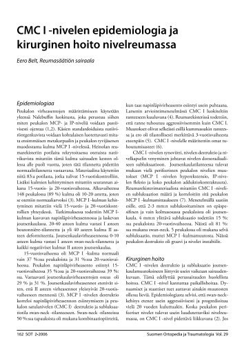 CMC I -nivelen epidemiologia ja kirurginen hoito nivelreumassa