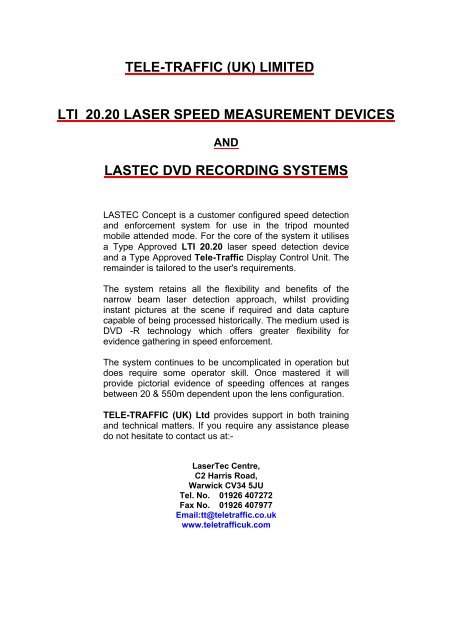 LTI 20.20 Laser Speed Measurement Devices and ... - Tele-Traffic UK