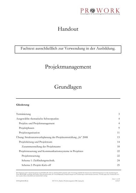 Handout Projektmanagement Grundlagen - prowork.cc