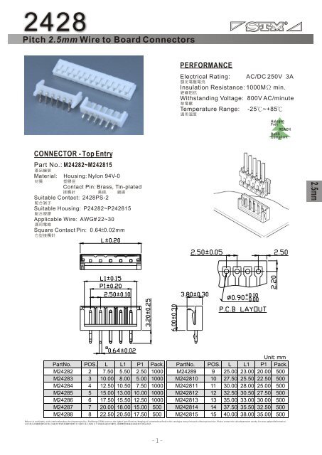 Pitch 2.5mm Wire to Board Connectors