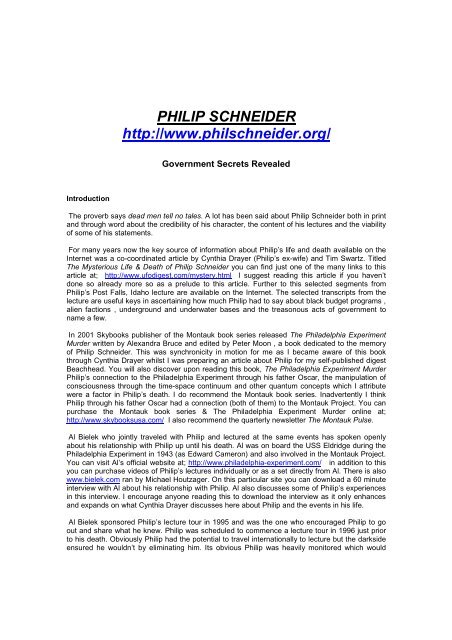 PHILIP SCHNEIDER - Government Secrets Revealed - Le Pouvoir ...