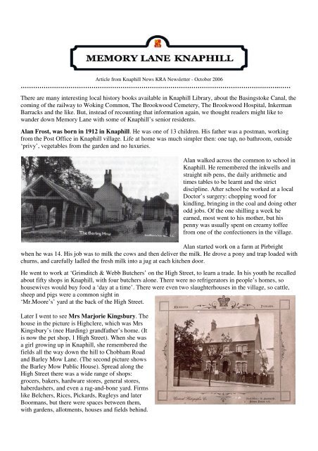 1. Knaphill in the early 1900's - Window on Woking