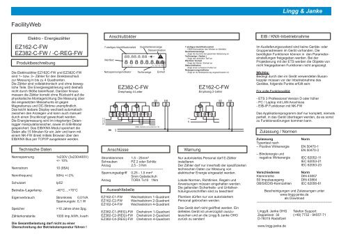 FacilityWeb EZ162-C-FW EZ382-C-FW / -C-REG-FW Lingg & Janke