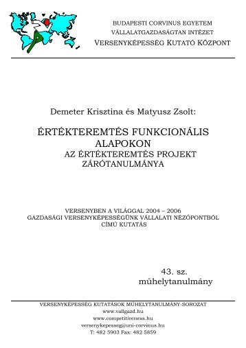 Ã©rtÃ©kteremtÃ©s funkcionÃ¡lis alapokon - Budapesti Corvinus Egyetem