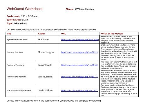 WebQuest Worksheet