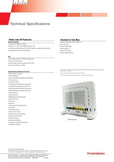 THOMSON TG799n - Marcom Telecoms Home page