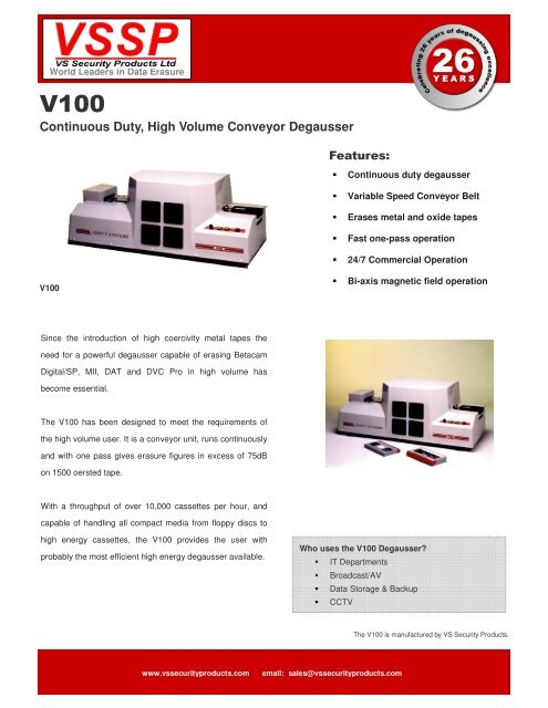 Brochure V100 Degausser - Virtual Vision