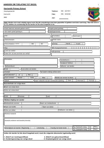 Afrikaanse aansoek vorm (AFR) [21Kb] - Harrismith