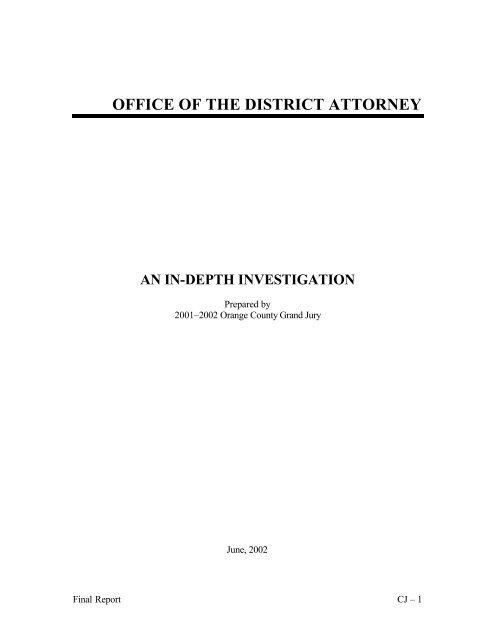 OFFICE OF THE DISTRICT ATTORNEY - Orange County Grand Jury