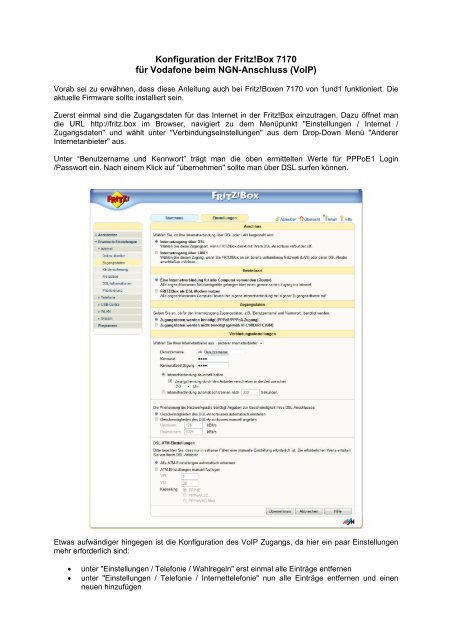 Konfiguration der Fritzbox für Vodafone - Mensch-Meyer