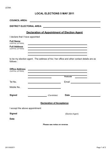 Declaration of Appointment of Election Agent/Declaration of ...