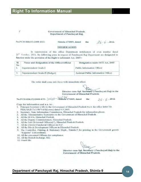 RTI Act, 2005 - Panchyati Raj Department