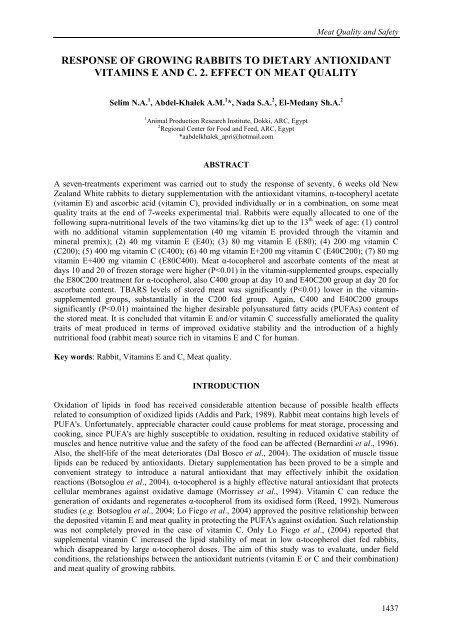 response of growing rabbits to dietary antioxidant vitamins e and c. 2 ...