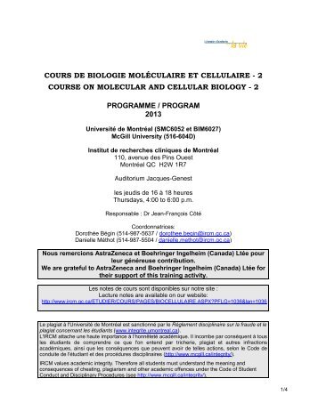 COURS DE BIOLOGIE CELLULAIRE ET MOLÃCULAIRE - IRCM