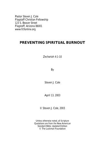 PREVENTING SPIRITUAL BURNOUT - Flagstaff Christian Fellowship!