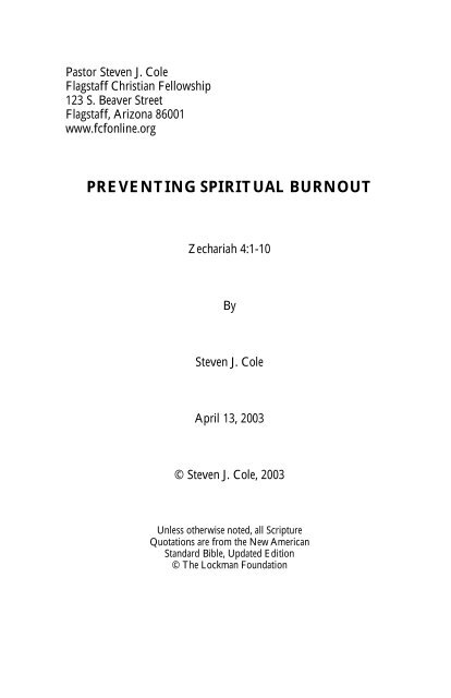 PREVENTING SPIRITUAL BURNOUT - Flagstaff Christian Fellowship!