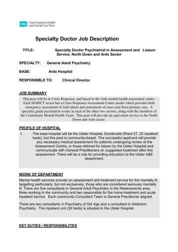 Specialty Doctor Job Description - HSCRecruit