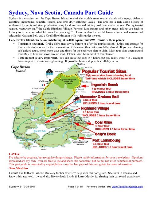 Sydney, Nova Scotia, Canada Port Guide - Toms Port Guides