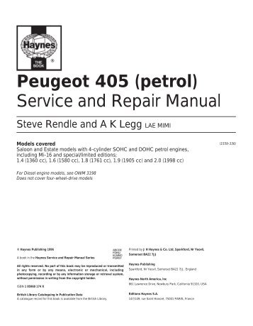 Peugeot 405 (petrol) Service and Repair Manual