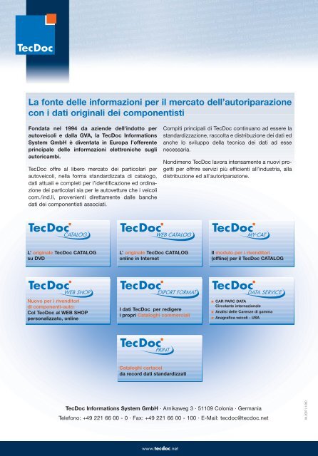 Il vostro WEB SHOP - TecDoc