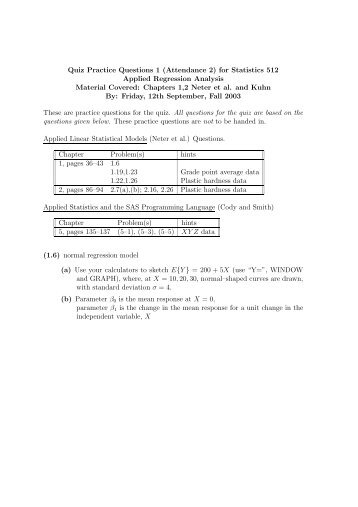 Quiz Practice Questions 1 (Attendance 2) for Statistics 512 Applied ...