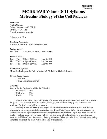 MCDB 165B Winter 2011 Syllabus Molecular Biology of the ... - UCLA