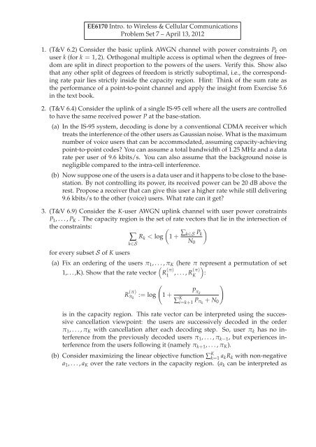 EE6170 Intro. to Wireless \u0026amp; Cellular Communications Problem Set 7 